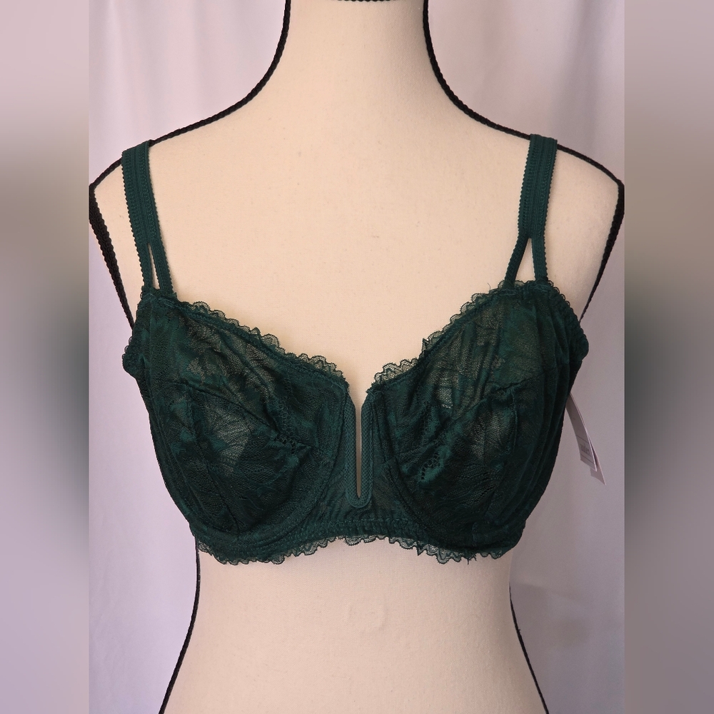 Auden Elegant Sheer Lace Underwire Balconette  Green Bra  Size 38D